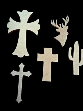 "5/$25" Lot Of Various Wood Cutouts For Crafts Crosses/Deer Stag/Cactus